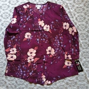 Maggie Sweet Burgundy Flower Print Top Size 2X